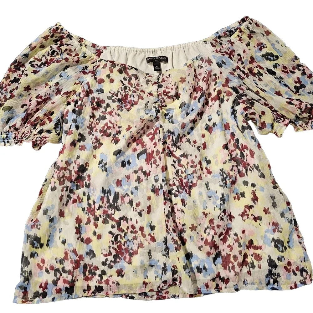 BANANA REPUBLIC Off‎ The Shoulder Floral Ruched Puff Sleeve Top Medium